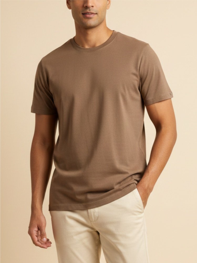 Camiseta Suedine Bege-Acastanhado