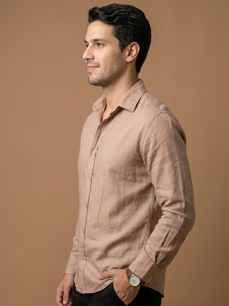 Camisa de Linho Manga Longa Bege - Imagem 3