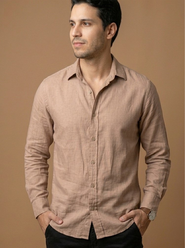 Camisa de Linho Manga Longa Bege - Imagem 2