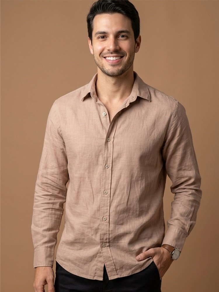 Camisa de Linho Manga Longa Bege