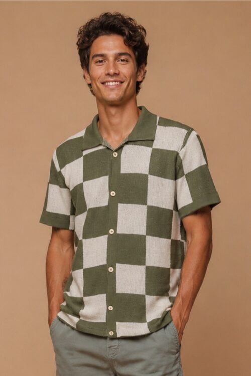 Camisa de Tricot Quadriculada Verde