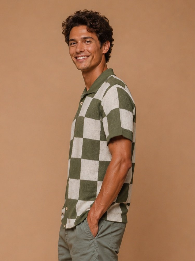 Camisa de Tricot Quadriculada Verde - Imagem 2