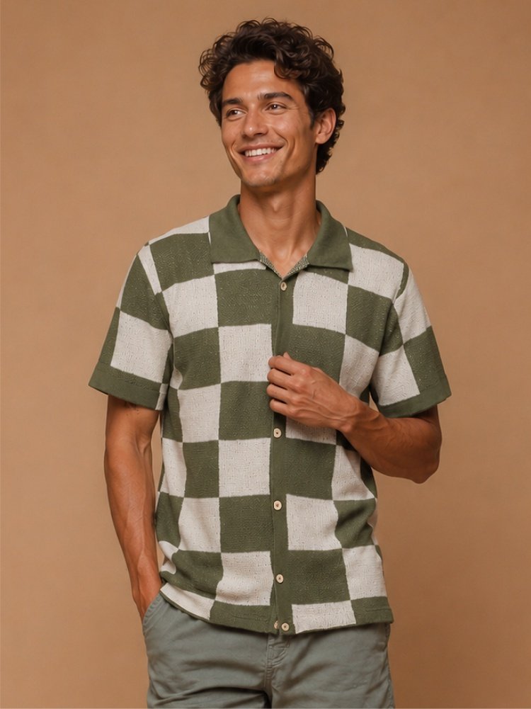 Camisa de Tricot Quadriculada Verde - Imagem 3